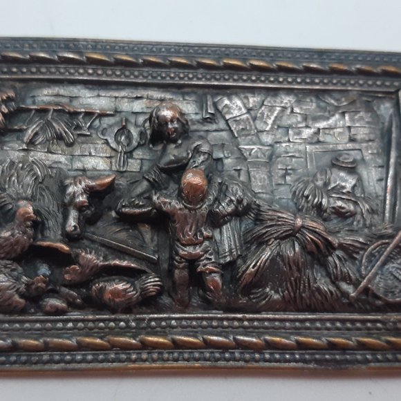 Vintage Copper Brooch With Farm Scene in Birks Box - Picture 7 of 11